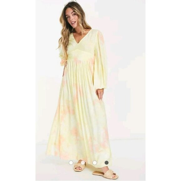 Raga Sunsets By The Beach Tie Dye Maxi Dress in Yellow Pink Size Medium New - Picture 7 of 7